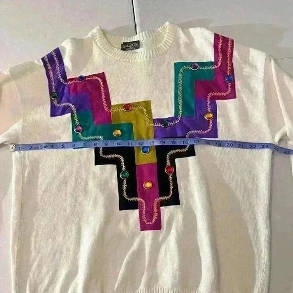 Vintage 90s Hildy N Me Womens Pullover Sweater Off White Abstract Long Sleeve XL - Picture 5 of 10
